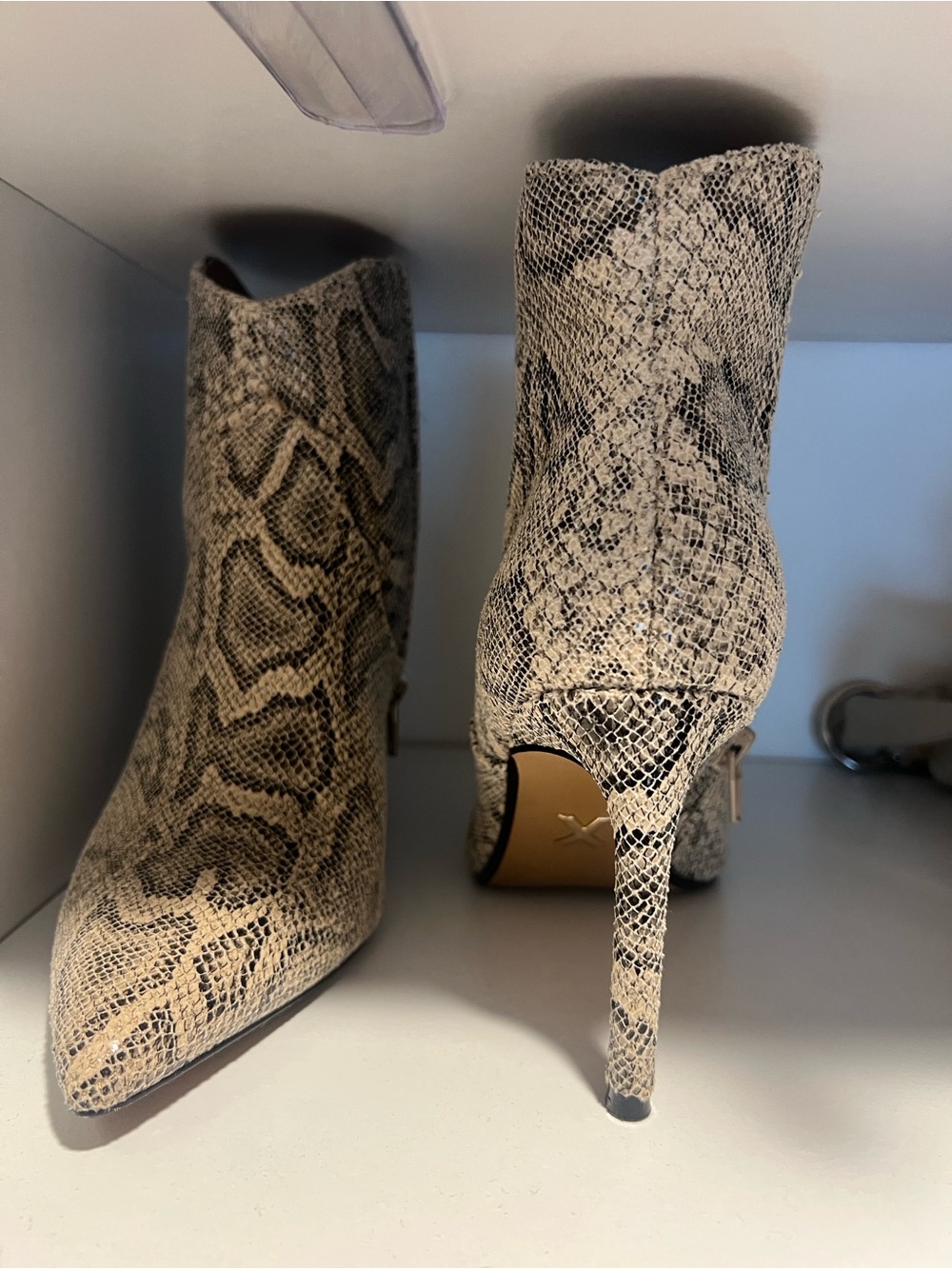 Express Snake-Print Pointed Toe Stiletto Ankle Boots - Beige/Black